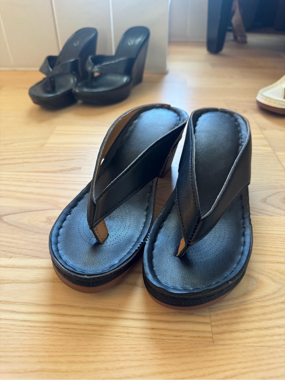 Amazon Black Wedge Thong Sandals for Women
